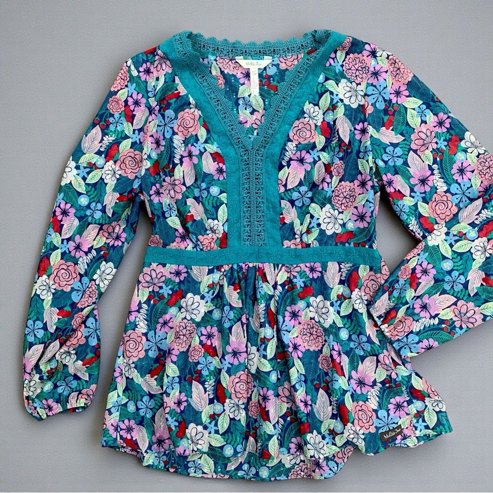 Matilda Jane Floral Semi-Sheer Top Large